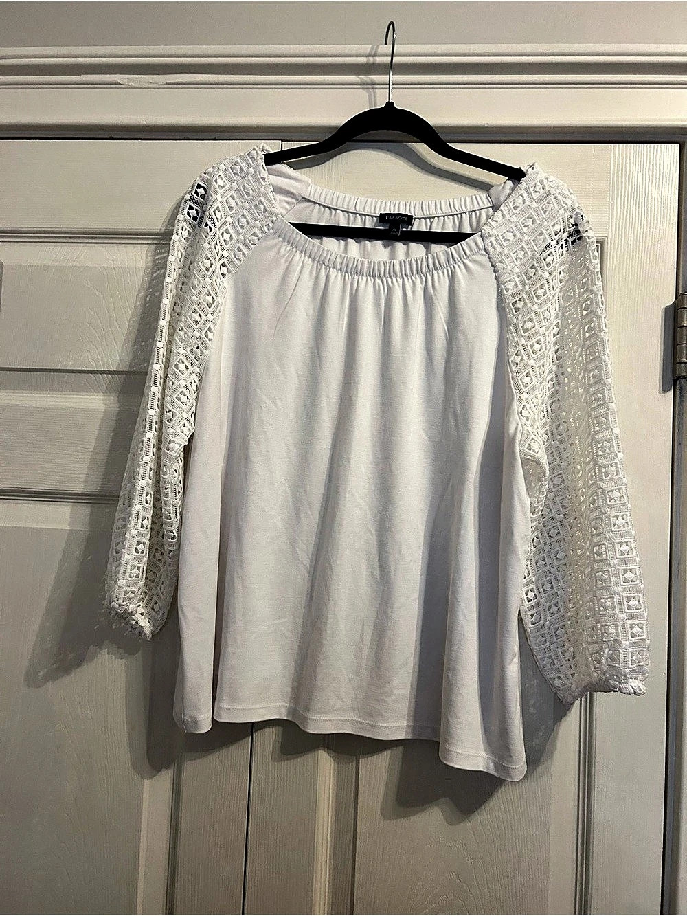 Talbots Lace Sleeve Blouse in White Size XL Like New